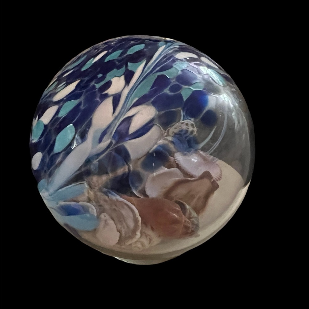Hand blown glass “sand-globe” filled with shells & sand